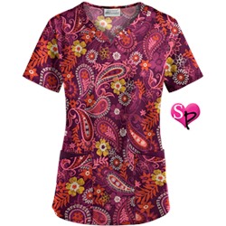 UA Tibetan Tease Wine Sweetheart Neck Scrub Top