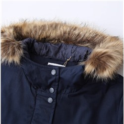 Женское свободное хлопковое пальто средней длины со съемным меховым воротником и капюшоном