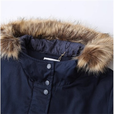 Женское свободное хлопковое пальто средней длины со съемным меховым воротником и капюшоном