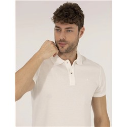 Beyaz Slim Fit Polo Yaka Merserize Tişört