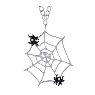 Кулон Паук (эмаль черная, белая; покрытие родий) 90см, Есть комплект