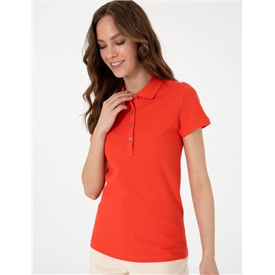 Kırmızı Regular Fit Pamuklu Polo Yaka Basic Tişört