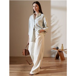 Блузка свободного силуэта в тонкую полоску из хлопка