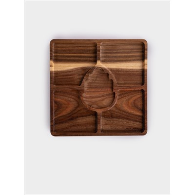 Менажница, 25 см, 4 отд, с пиалой, со шпажками, дерево/керамика D, Шишка