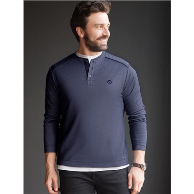 Джемпер хенли из полотна пике с меланжевым плетением с эластаном