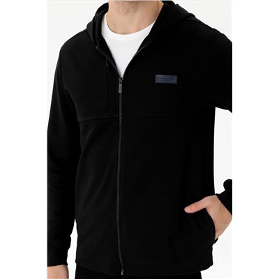 Erkek Siyah Kapüşonlu Örme Hırka