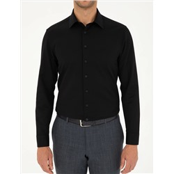 Siyah Armürlü Slim Fit Uzun Kollu Gömlek