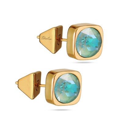 Пусеты Теннис (кристаллы SW мятные 8мм; покрытие золото), Есть комплект