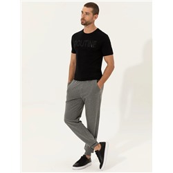 Siyah Slim Fit Baskılı Bisiklet Yaka Tişört