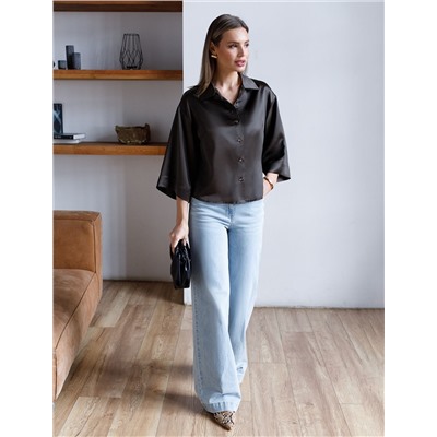 Блузка с короткими рукавами из плотного струящегося сатина