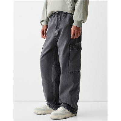 Faded-effect skater cargo trousers
