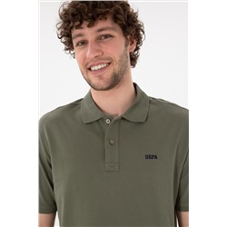 Erkek Regular Fit Polo Yaka Koyu Haki Basic Tişört