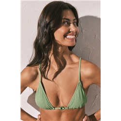 Top bikini triangular textura crinkle verde