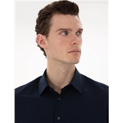 Lacivert Basic Regular Fit Kısa Kollu Cepli Gömlek