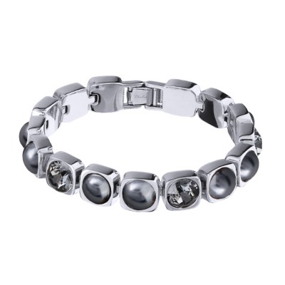 Браслет Теннис (кристаллы SW темно-серые 8мм, Майорка; родий)17-19см, Есть комплект