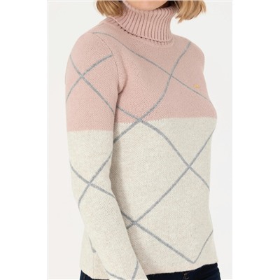 Kadın Pudra Balıkçı Yaka Kazak