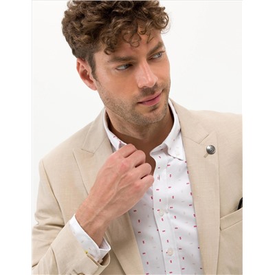Bej Ex. Slim Fit Keten Karışımlı Ceket