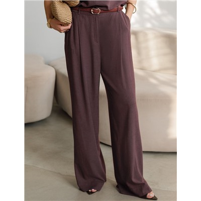 Свободные брюки палаццо на эластичном поясе изо льна с вискозой