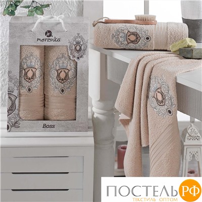 9807 Комп. Пол. MERZUKA махр.в короб. (50x80/1)(70х130/1) 2 шт. BOSS бежевый