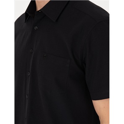 Siyah Basic Regular Fit Kısa Kollu Cepli Gömlek