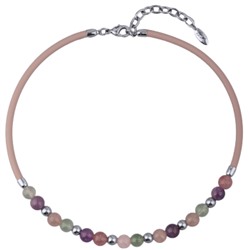 Колье Терра (кварц микс, каучук розовый; покрытие родий) 45-50см, Есть комплект