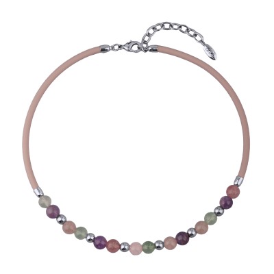 Колье Терра (кварц микс, каучук розовый; покрытие родий) 45-50см, Есть комплект