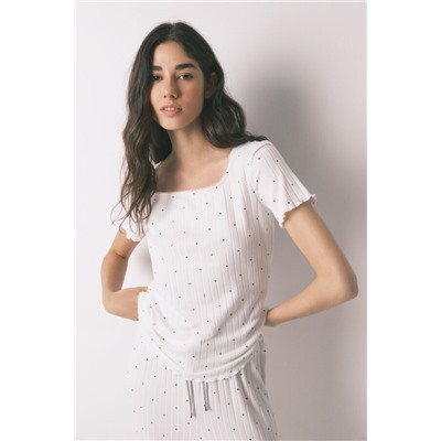 Pijama canalé blanco estampado estrellas