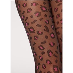 Transparente Strumpfhose 30 Denier mit rosafarbenem Animalmuster