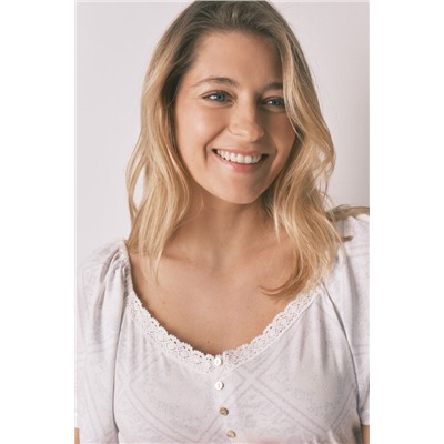 Camisón "maternity" algodón azul volante