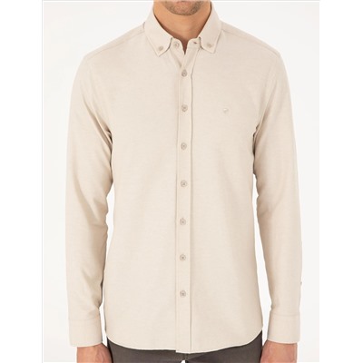 Bej Slim Fit Uzun Kollu Gömlek