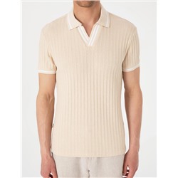 Bej Slim Fit Örme Dokulu Polo Yaka Tişört