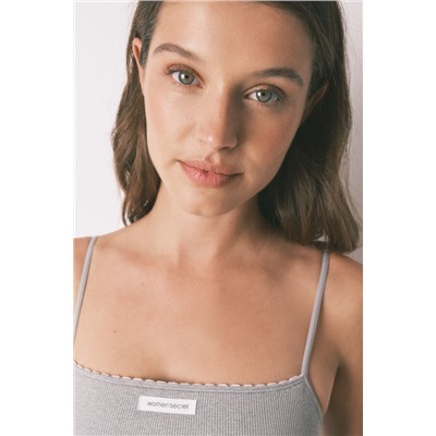 Top recto sin costuras canalé gris