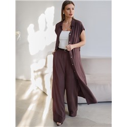 Длинное платье-рубашка с поясом и разрезами изо льна с вискозой