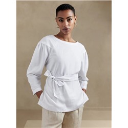LINEN-BLEND TIE-WAIST TOP