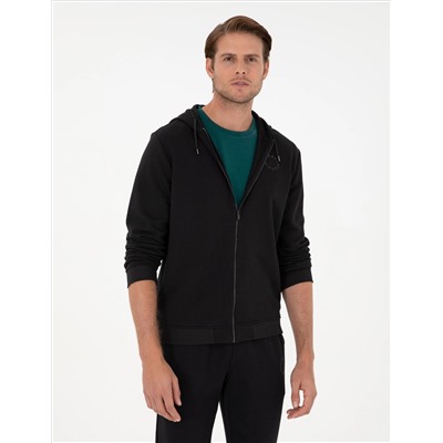 Siyah Regular Fit Fermuarlı Eşofman Üstü