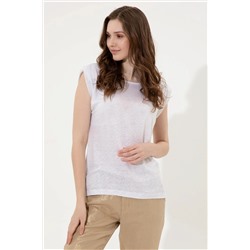 Kadın Beyaz Bisiklet Yaka Kolsuz Tişört