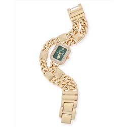 LADIES GOLD AND GREEN BRACELET WATCH