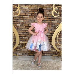 Neşeli Bebe Kız Çocuk Frozen Elsa Pembe Elbise 8002
