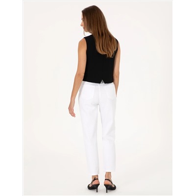 Beyaz Mom High Waist Fit Jean Pantolon