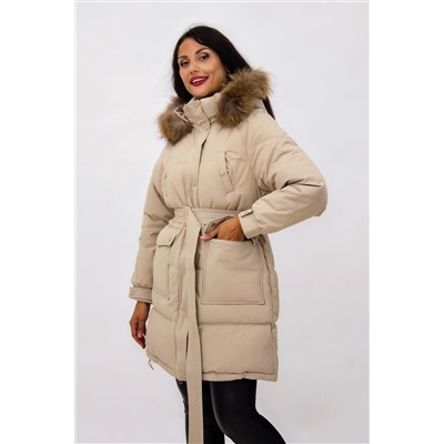 Зимняя куртка на поясе с натуральным мехом арт. 23226