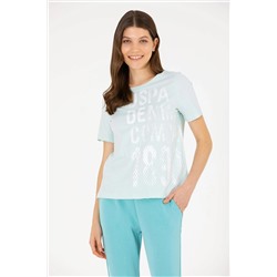 Kadın Su Yeşili Bisiklet Yaka Tişört