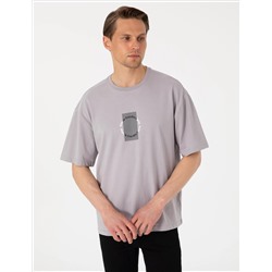 Gri Comfort Fit Bisiklet Yaka Tişört