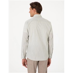 Çağla Keten Görünümlü Slim Fit Uzun Kollu Gömlek