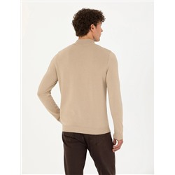 Bej Slim Fit Yarım Balıkçı Triko Kazak