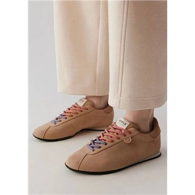 Женские матовые кожаные кроссовки  с круглым носом