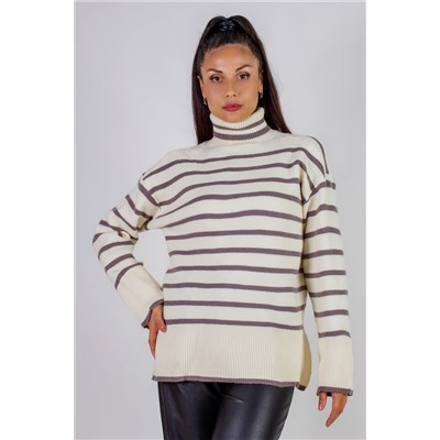 Теплая туника в полоску высокий ворот арт. 2918