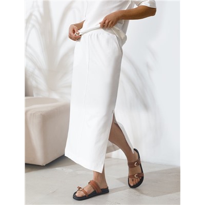 Юбка миди на резинке с разрезами из футера двухнитки с эластаном