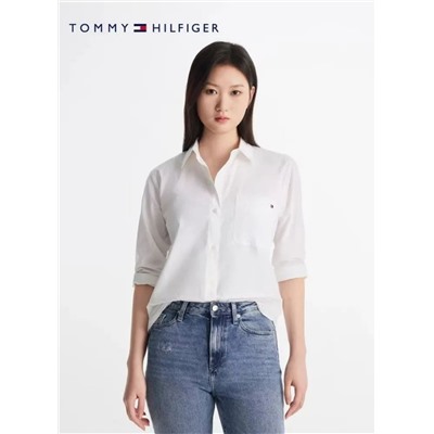 Женская  хлопковая свободная повседневная белая рубашка Tommy Hilfige*r  ОРИГИНАЛ!