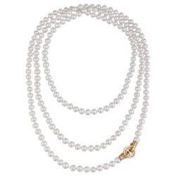 Колье (жемчуг белый 7-8мм, фианит; покрытие золото) 140см, Есть комплект
