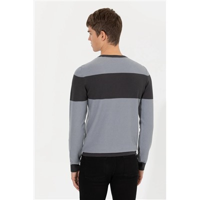Erkek Gri Melanj Bisiklet Yaka Triko Kazak